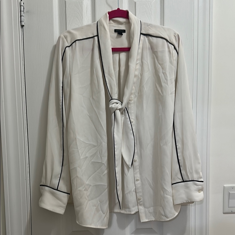 Ann Taylor White Blouse with Black Trim